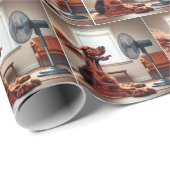 Kühlung des irischen Setters vor einem Lüfter Geschenkpapier (Rolleneckpunkt)