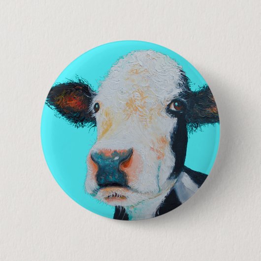 Kuhmalerei auf blauem Hintergrund Button (Vorderseite)