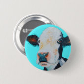 Kuhmalerei auf blauem Hintergrund Button (Vorne & Hinten)
