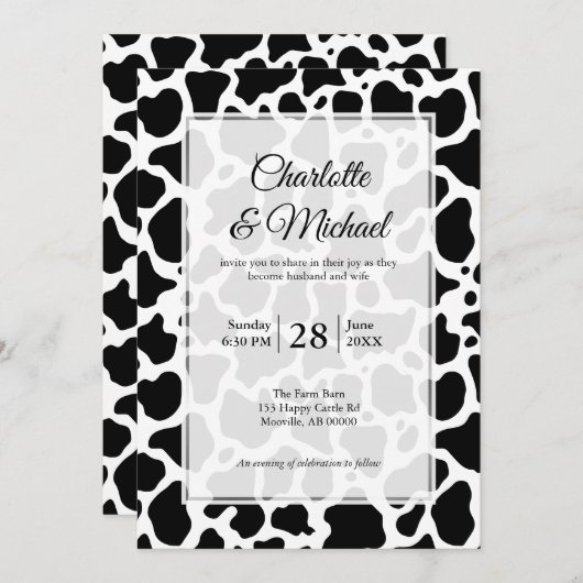 Kuhmuster Hintergrund Hochzeitung Einladung (Vorne/Hinten)