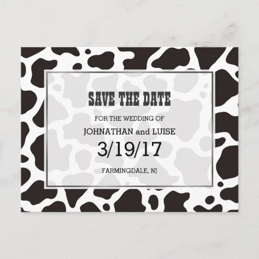 Kuhmuster Hintergrund Save the Date Postkarte (Vorderseite)