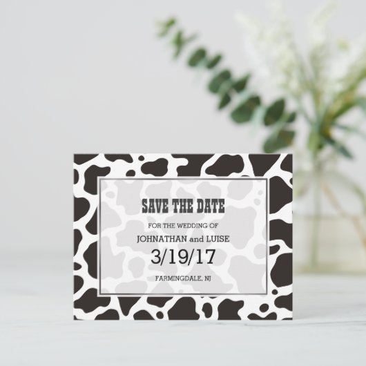 Kuhmuster Hintergrund Save the Date Postkarte (Stehend Vorderseite)