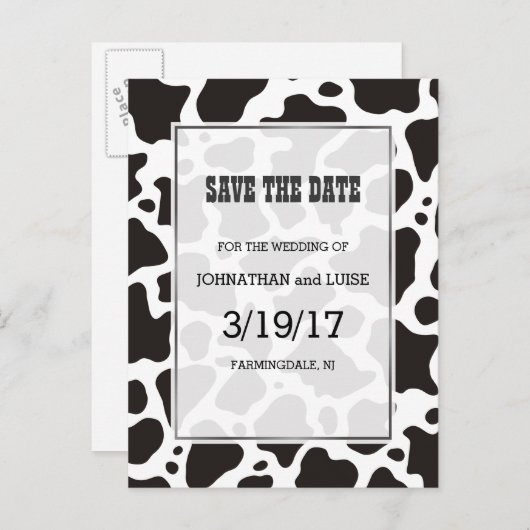 Kuhmuster Hintergrund Save the Date Postkarte (Vorne/Hinten)