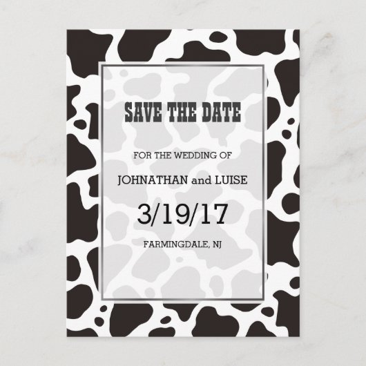 Kuhmuster Hintergrund Save the Date Postkarte (Vorderseite)