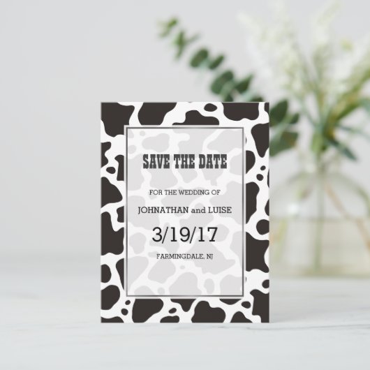 Kuhmuster Hintergrund Save the Date Postkarte (Stehend Vorderseite)
