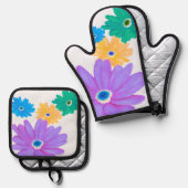 Kühn blühendes Blumendesign Ofenhandschuh & Topflappen-Set (Vorderseite/Rückseite)