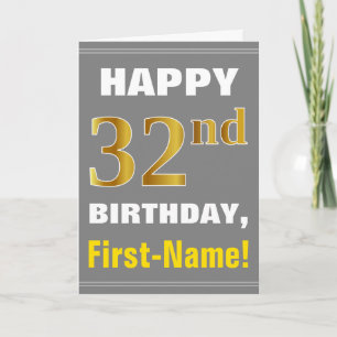Kühn, Grau, Falsches Gold 32. Geburtstag mit Namen Karte