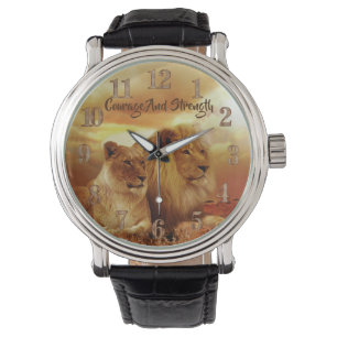 Kühn Löwe & Löwin Braun Lederuhr Armbanduhr