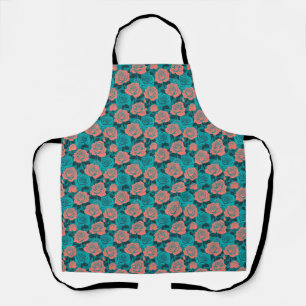 Kühn stilisierte Rosen in Teal- und Türkis-Tönen Schürze