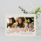Kühne Absolvent moderne Rose Gold 3 Foto Abschluss Folieneinladung (Stehend vorne)