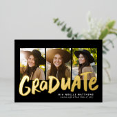 Kühne Absolvent modernen Gold drei Foto Abschluss Folieneinladung (Stehend vorne)
