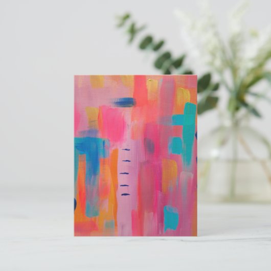 Kühne Abstrakte Kunst in Pinks und Blues Postkarte (Stehend Vorderseite)