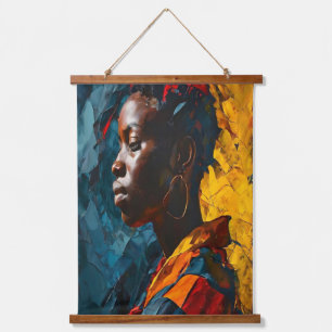 Kühne Abstrakte Portrait Vibrannte Expressionismus Wandteppich Mit Holzrahmen