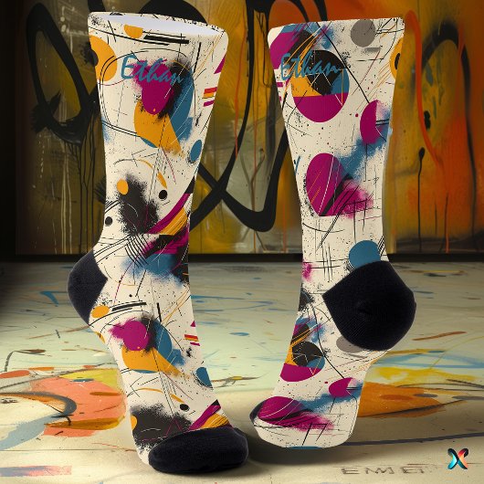 Kühne Abstrakte Socken in Magenta, Orange und Aqua