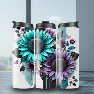 Kühne Aquamarine Lila Sonnenblumen Thermal Tumbler Thermosbecher