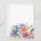Kühne Aquarell-Blumen in Blau Rosa Pfirsich zur Ho Einladung (Rückseite)