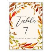 kühne Aquarellfarben Herbstleaves Hochzeit Tischnummer (Rückseite)