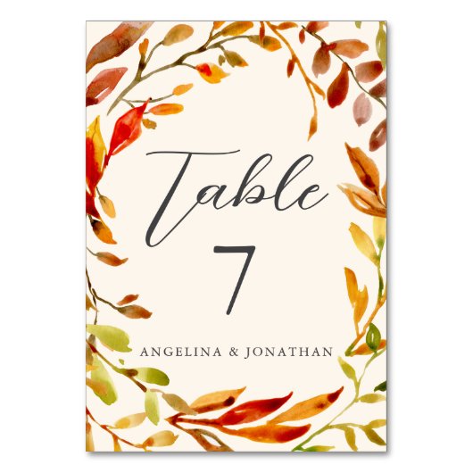 kühne Aquarellfarben Herbstleaves Hochzeit Tischnummer (Rückseite)