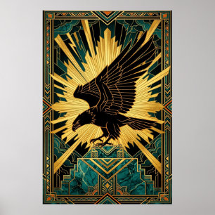 Kühne Art Deco Adler Flug Gold und Schwarz Poster