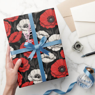 Kühne Art Deco Mohnblumen in Rot und Schwarz Geschenkpapier