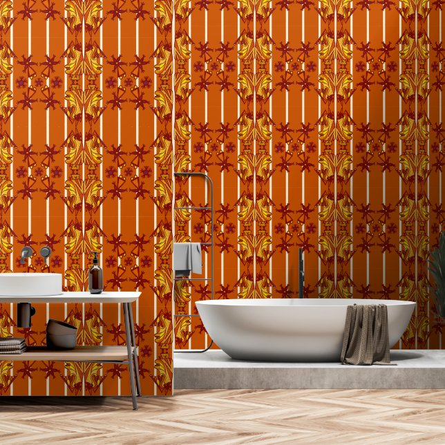 Kühne Art Deco Tapete in Orange (Badezimmer)