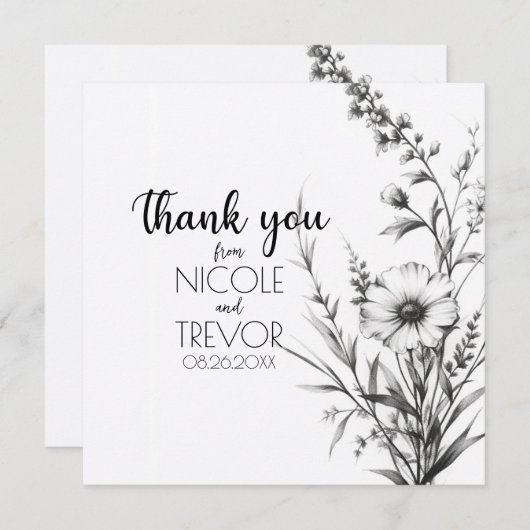 kühne B&W-Wildblumen Dankeskarte (Vorne/Hinten)