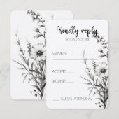 Kühne B&W Wildblumen RSVP Karte (Vorne/Hinten)