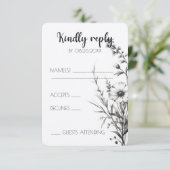 Kühne B&W Wildblumen RSVP Karte (Stehend Vorderseite)