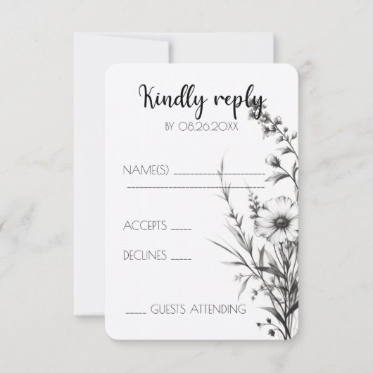 Kühne B&W Wildblumen RSVP Karte (Vorderseite)