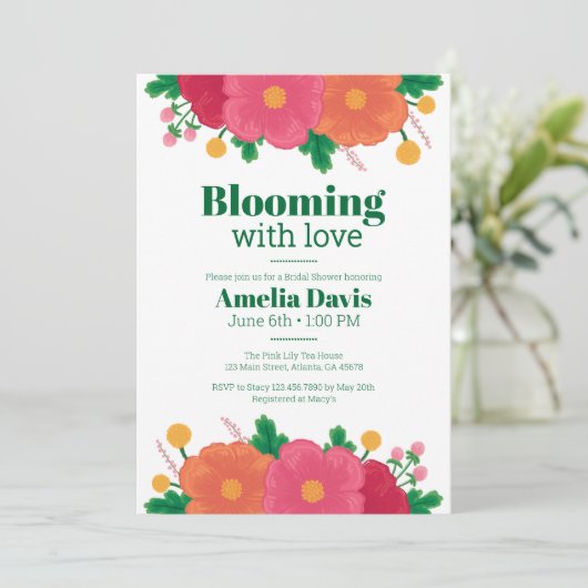 Kühne Blooms Bridal Dusche Einladung (Stehend Vorderseite)