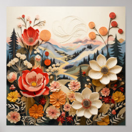 Kühne Blume mit Bergen im Freien Landschaftlich Poster