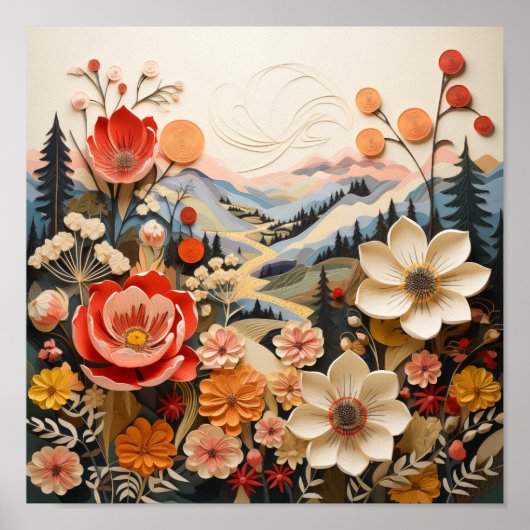 Kühne Blume mit Bergen im Freien Landschaftlich Poster (Vorne)