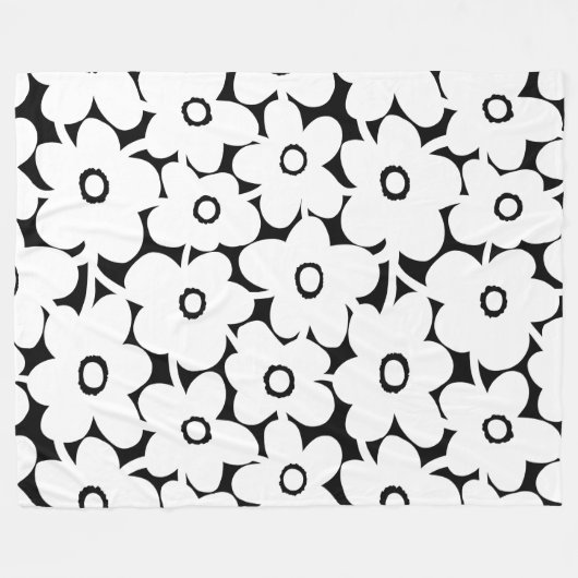 Kühne Blume - Weiß auf Schwarz Fleecedecke (Vorderseite (Horizontal))