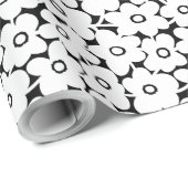 Kühne Blume - Weiß auf Schwarz Geschenkpapier (Rolleneckpunkt)