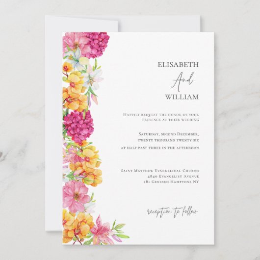 kühne Blumenblüten Foto Einladung Hochzeit (Vorderseite)