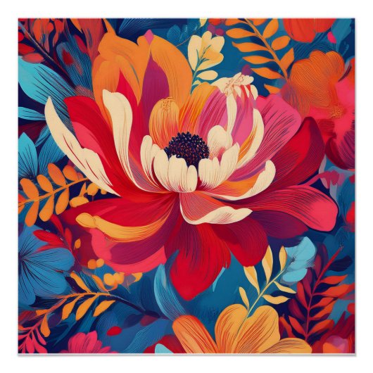 Kühne Blumenexplosion - farbenfrohe Naturkunst Poster (Vorderseite)