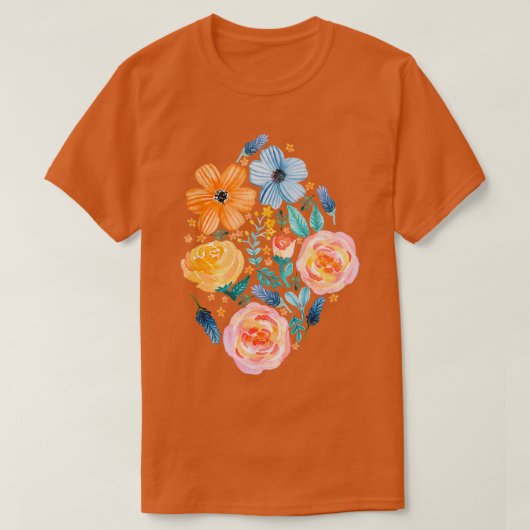 Kühne Blüten auf dunklem Aquamarin T-Shirt (Design vorne)
