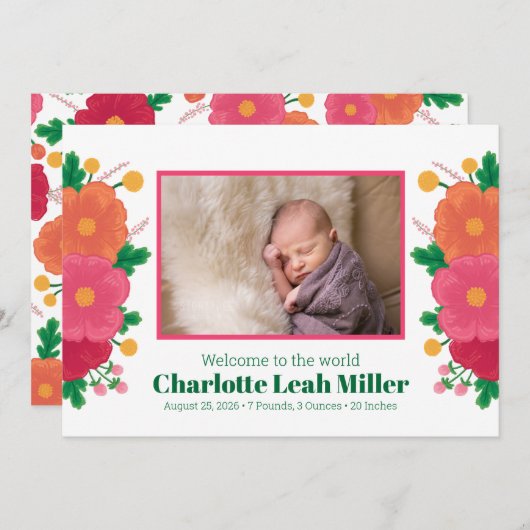 kühne Blüten-Geburtsankündigung Ankündigung (Vorne/Hinten)