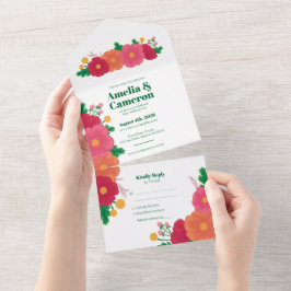 kühne Blüten in einer Einladung zur Hochzeit