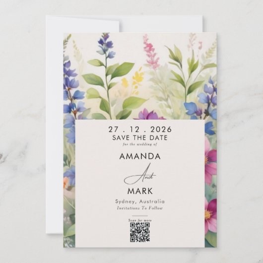 Kühne Bohemische farbige Wildblume Save the Date Einladung (Vorderseite)