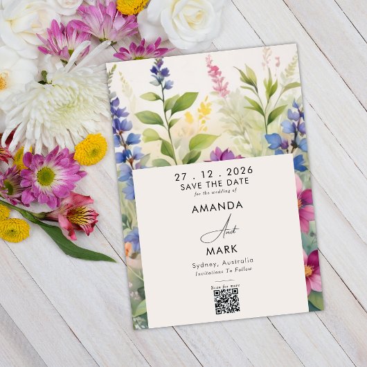 Kühne Bohemische farbige Wildblume Save the Date Einladung