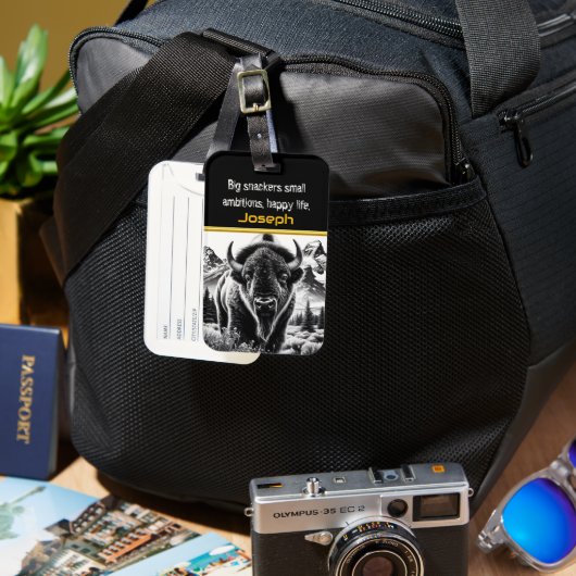 kühne Buffalo gegen Berge Gepäckanhänger (Vorderseite & Rückseite)