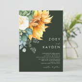Kühne Country Sunflower | Dunkelgrüne Hochzeit Einladung (Stehend Vorderseite)