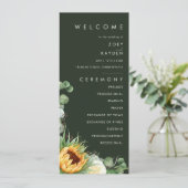 Kühne Country Sunflower | Dunkelgrüne Hochzeit Programm (Stehend Vorderseite)