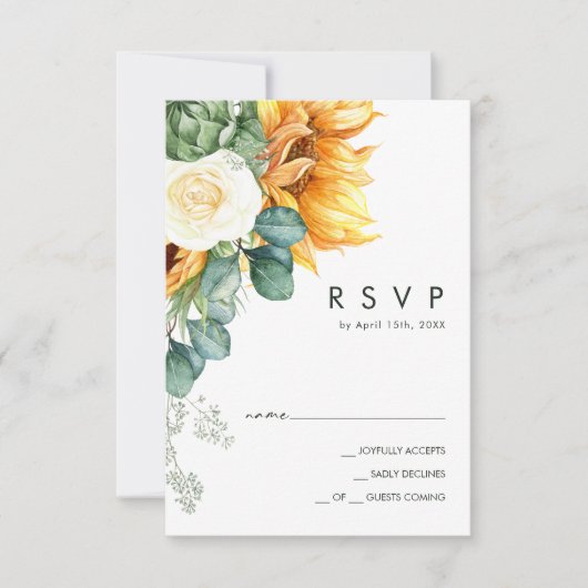 Kühne Country Sunflower | Dunkelgrüne Hochzeit RSVP Karte (Vorderseite)