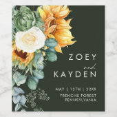 Kühne Country Sunflower | Dunkelgrüne Hochzeit Weinetikett (Einzelnes Label)