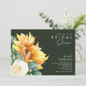 Kühne Country Sunflower | Dunkelgrünes Brautparty Einladung (Stehend Vorderseite)