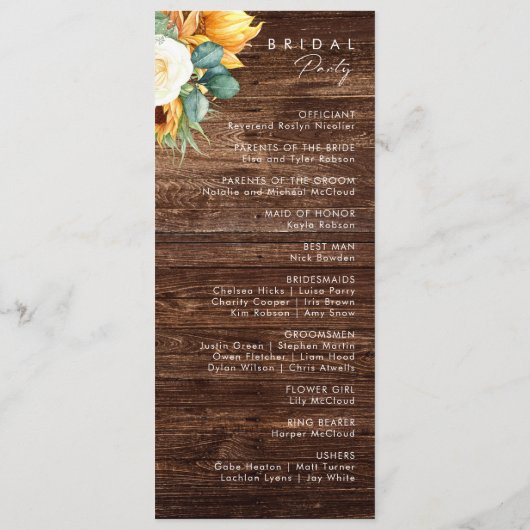 Kühne Country Sunflower | Hochzeitsprogramm für Ho Programm (Rückseite)