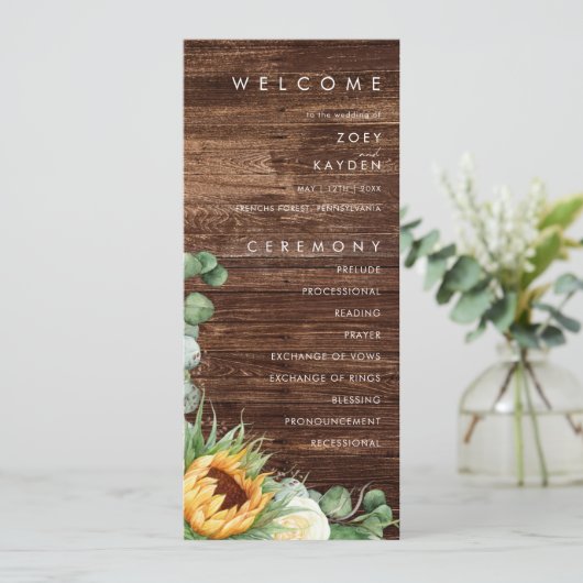 Kühne Country Sunflower | Hochzeitsprogramm für Ho Programm (Stehend Vorderseite)