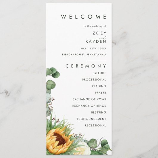 Kühne Country Sunflower | Hochzeitsprogramm Programm (Vorderseite)